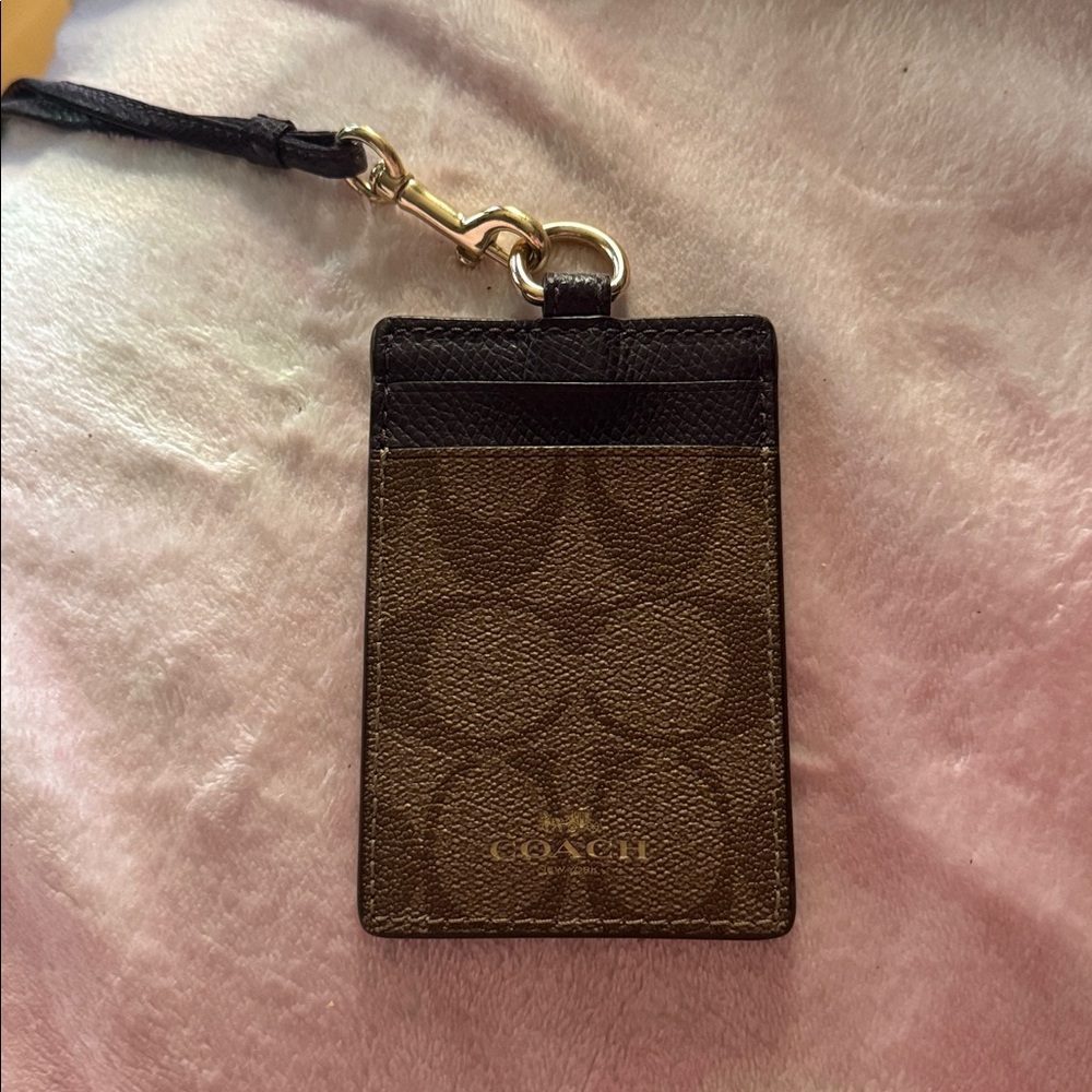 Coach Signature Brown and Purple Badge Holder